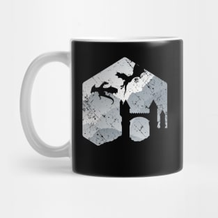 Two Dragons Battle Near Castle Bridge Mug